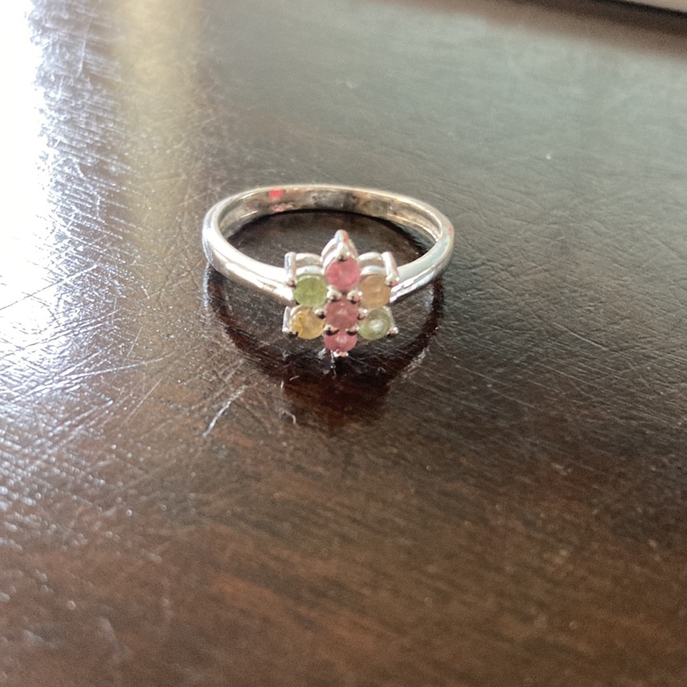 Multi Gemstone Flower Ring - Picture 2 of 4